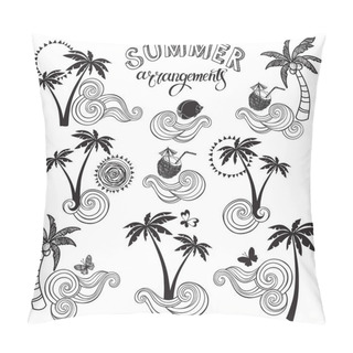 Personality  Words Summer Arrangements With Palms And Cocktails On White Background  Pillow Covers