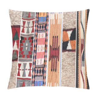 Personality  Set Of Banners With Textures Of Wool Carpet With Geometric Ethnic Pattern Pillow Covers
