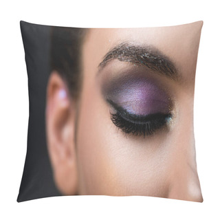 Personality  Close Up Of Girl With Closed Eye And Glitter Eyeshadows, Isolated On Grey Pillow Covers