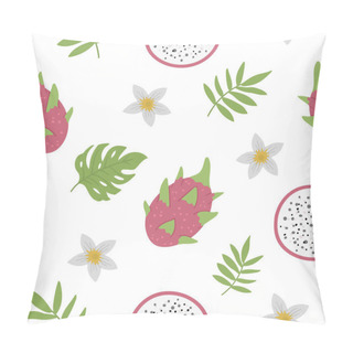 Personality  Vector Dragon Fruit Seamless Pattern. Jungle Fruit Repeat Background. Hand Drawn Flat Exotic Texture. Bright Childish Healthy Tropical Summer Food Digital Paper Pillow Covers