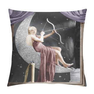 Personality  Woman Sitting On Crescent Moon With Bow And Arrow Pillow Covers