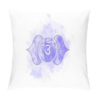 Personality  Sixth Chakra Of Ajna, Third Eye Chakra Logo Template In Watercolor Style. Purple Mandala. Sacral Sign Meditation, Yoga Icon, Vector Isolated On White Background Pillow Covers