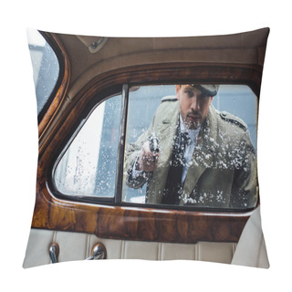 Personality  Dangerous Mafioso Aiming Gun And Looking Into Retro Car Pillow Covers