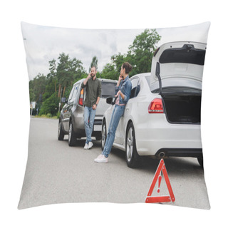 Personality  Drivers Talking By Smartphones On Road After Car Accident Pillow Covers