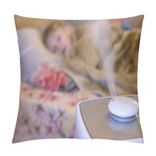 Personality  Steam Flow From A Humidifier And An Air Ionizer In A Blurred Room With A Sleep Small Child. Climatic Device Used To Increase Indoor Humidity. Respiratory Disease Prevention Pillow Covers