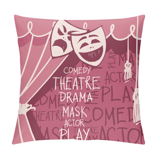 Personality  Theater Curtains With Masks In Sketch Style Pillow Covers