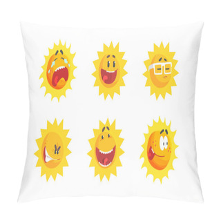 Personality  Sun With Sunbeams Having Smiling And Crying Face Vector Set Pillow Covers