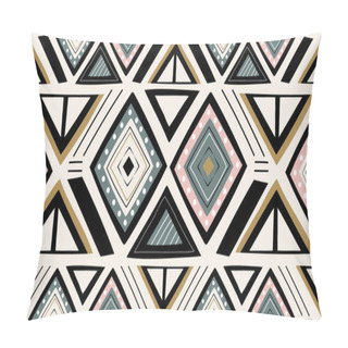 Personality  Green Black Pink Gold Geometric Seamless Pattern In African Style With Square,tribal Shape Pillow Covers
