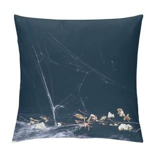 Personality  Dry Branch In Spider Web In Darkness, Halloween Background Pillow Covers
