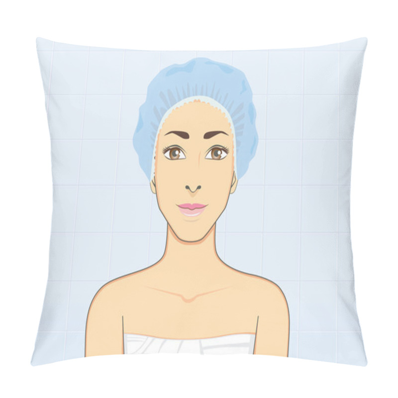 Personality  Woman Smiling Wearing A Shower Cap Pillow Covers