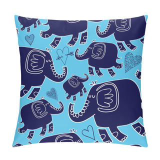 Personality  Seamless Pattern With Elephants And Hearts Pillow Covers