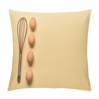 Personality  Top View Of Balloon Whisk And Eggs  On Yellow Background Pillow Covers