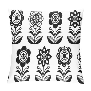 Personality  Folk Art Flowers, Seamless Vector Floral Pattern, Scandinavian Black And White Repetitive Design, Nordic Ornament Pillow Covers