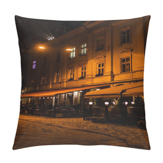 Personality  Dark Street And Silhouette Of People Sitting In Cafe With Terrace  Pillow Covers