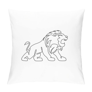 Personality  One Continuous Line Drawing Of King Of The Jungle, Lion For Company Logo Identity. Strong Feline Mammal Animal Mascot Concept For National Safari Zoo. Single Line Draw Design Illustration Vector Pillow Covers