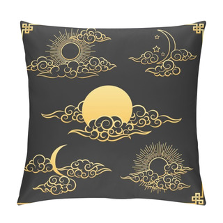 Personality  Oriental Gold Clouds, Sun And Moon Pillow Covers