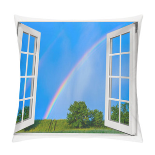 Personality  Beautiful View From The Window To The Sky With A Rainbow After The Rain Pillow Covers