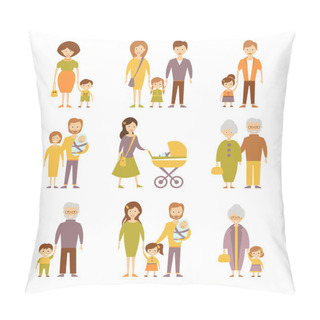 Personality  Family Flat Icons Set Pillow Covers