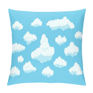 Personality  Fluffy Clouds Set Isolated On Blue Heaven Background. Pillow Covers