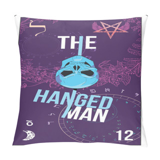Personality  Egyptian Tarot Card Number Twelve, Called The Hanged Man. Skull Combined With Typographic Design. Pillow Covers