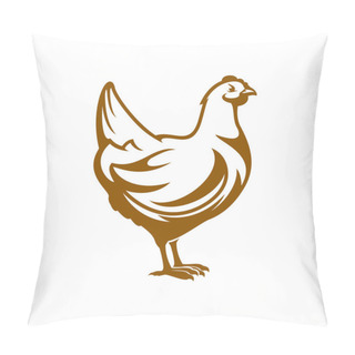 Personality  Hen Icon. Chicken Farm And Poultry Symbol. Butchery Shop, Organic Meat And Eggs Production Vector Emblem, Agriculture Poultry Farm, Natural Food Market Or Grocery Store Sign With Broiler Chicken Pillow Covers