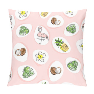 Personality  Cute Tropical Summer Card With Cartoon Doodle Hand Drawn Vector Elements Pillow Covers