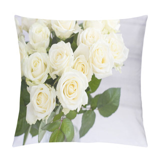 Personality  Bouquet Of Chic White Roses With Leaves In Vase. Pillow Covers