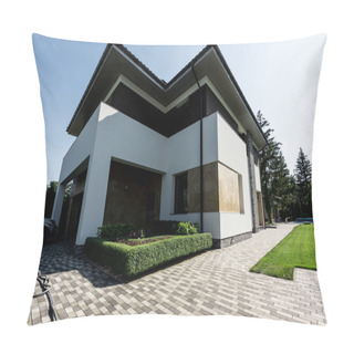 Personality  Exterior Of New Modern House With Car On Parking Pillow Covers