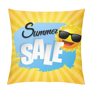 Personality  Crumpled Yellow Sunburst Background With Sun With Sunglasses With Gradient Mesh, Vector Illustration Pillow Covers