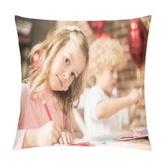 Personality  Girl Drawing With Pen Pillow Covers
