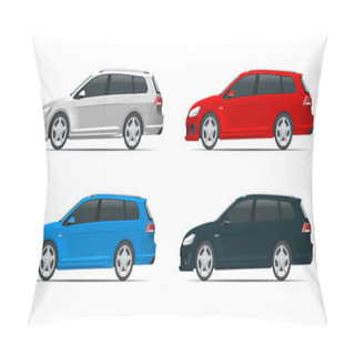 Personality  Vector Hatchback Car. Compact Hybrid Vehicle. Eco-friendly Hi-tech Auto. Easy Color Change. Template Vector Isolated On White View Side Pillow Covers