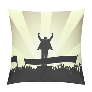 Personality  Politician Before Audience At The Background With Spotlights Pillow Covers