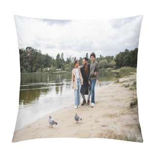 Personality  Arabian Parent Hugging Daughter And Son Near Lake In Park  Pillow Covers