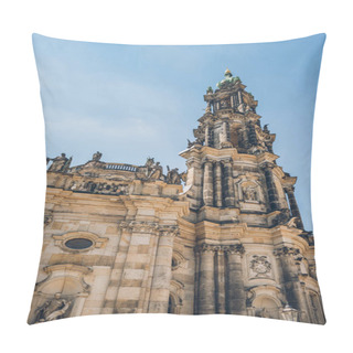 Personality  Low Angle View Of Beautiful Dresden Cathedral Or Cathedral Of The Holy Trinity Against Blue Sky, Dresden, Germany  Pillow Covers