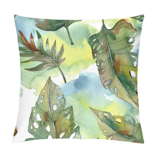 Personality  Exotic Tropical Green Palm Leaves. Watercolor Illustration Seamless Background.  Pillow Covers