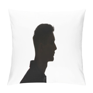 Personality  Silhouette Of Man Looking Away Isolated On White Pillow Covers
