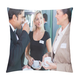 Personality  Business People Having Coffee Break During Seminar Pillow Covers