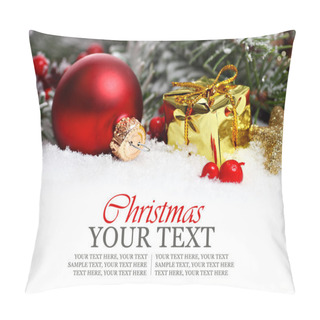 Personality  Christmas Border With Ornament, Golden Present And Snow. Pillow Covers