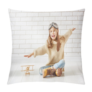 Personality  Girl Playing With Toy Airplane Pillow Covers