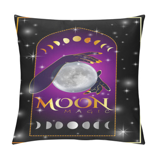 Personality  Witchcraft Ritual With Full Moon And Waxing Waning Moon Phases Pillow Covers