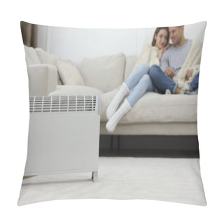 Personality  Electric Heater And Couple On Sofa At Home Pillow Covers