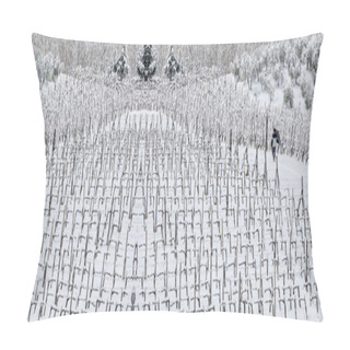 Personality  Man Walking Among Rows Of Vines In The Snow  Pillow Covers