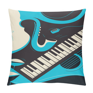Personality  Poster Template With Saxophone And Piano. Pillow Covers