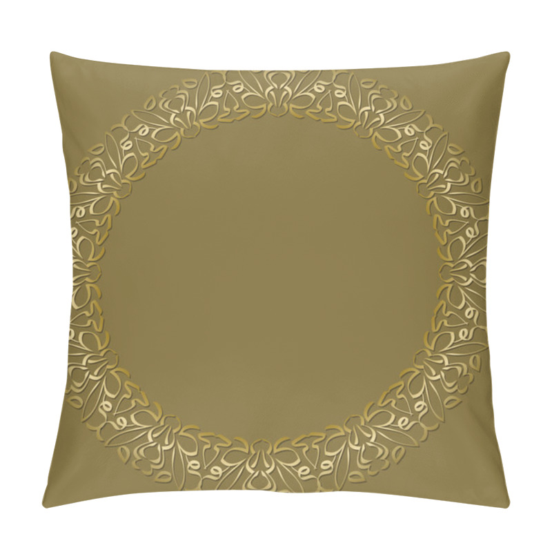 Personality  Golden circle frame on dark golden background. Filigree lace patterns, luxurious art deco design invitation. Embossed patterns with 3d effect. pillow covers