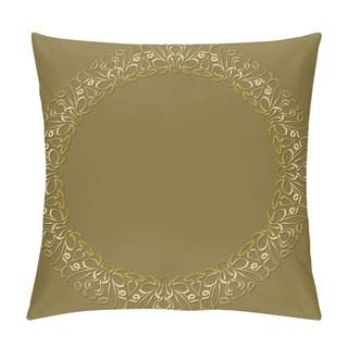 Personality  Golden Circle Frame On Dark Golden Background. Filigree Lace Patterns, Luxurious Art Deco Design Invitation. Embossed Patterns With 3d Effect. Pillow Covers
