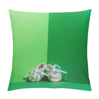 Personality  White Baby Shoes In Corner On Green Pillow Covers