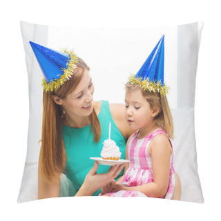 Personality  Mother And Daughter In Blue Hats With Cake Pillow Covers