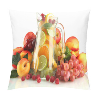 Personality  Transparent Jar With Exotic Fruits, Isolated On White Pillow Covers