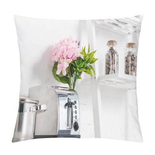 Personality  Toaster, Saucepan And Pink Flowers In Kitchen Pillow Covers