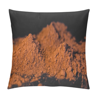 Personality  Close Up View Of Dry Cocoa Powder On Black Background  Pillow Covers